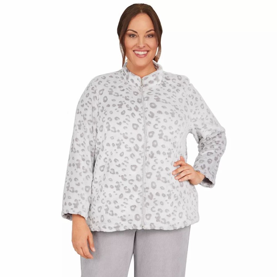 Clothing * | Plus Size Alfred Dunner Leopard Funnelneck Long Sleeve Jacket