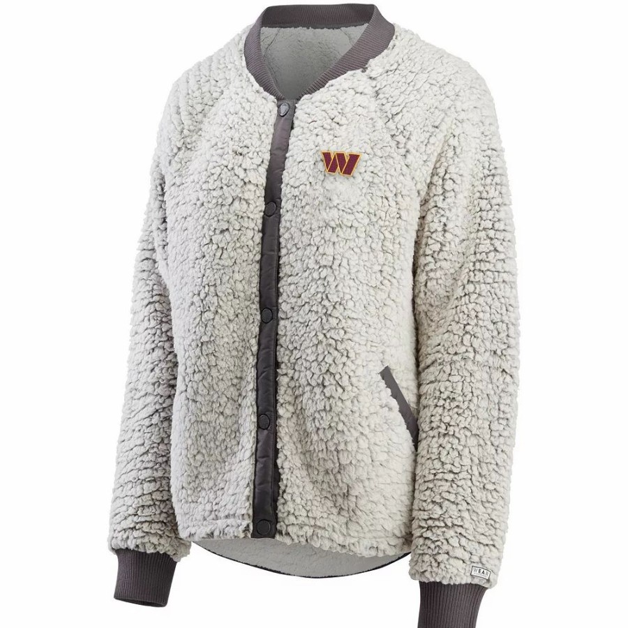 Clothing * | Women'S Wear By Erin Andrews Charcoal Washington Commanders Sherpa Raglan Full-Snap Jacket