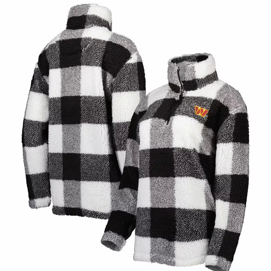 Clothing * | Women'S G-Iii 4Her By Carl Banks Black Washington Commanders Sherpa Plaid Quarter-Zip Jacket