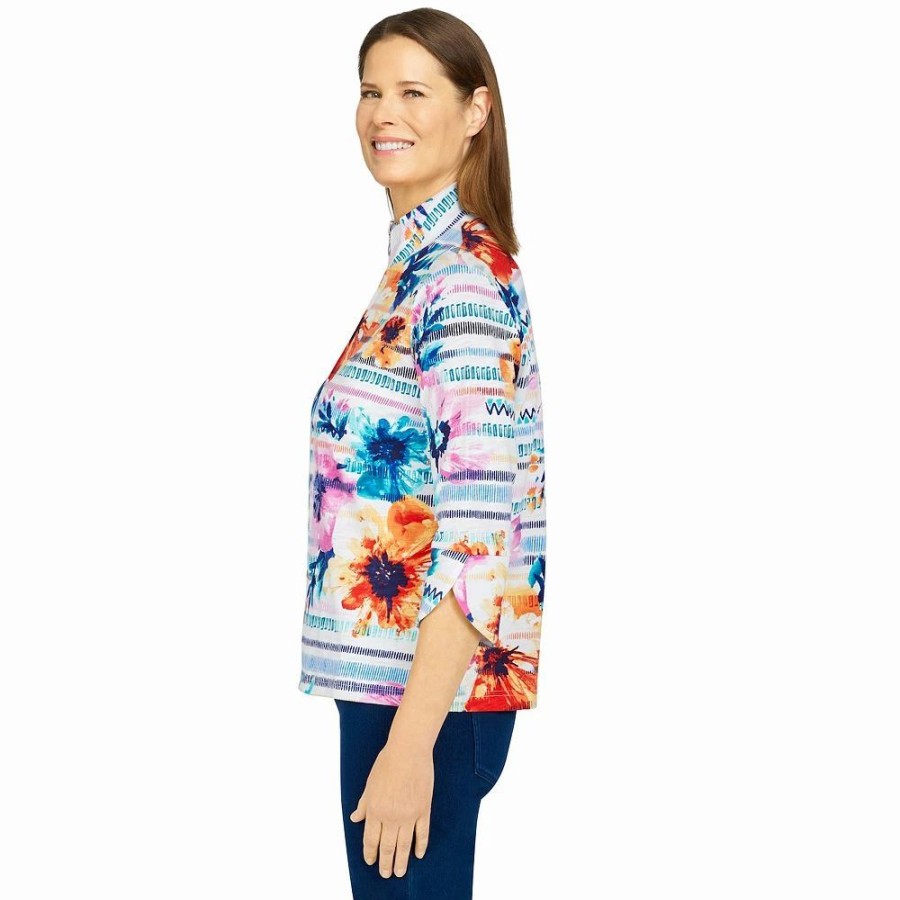 Clothing * | Petite Alfred Dunner Calypso Texture Floral Striped Jacket