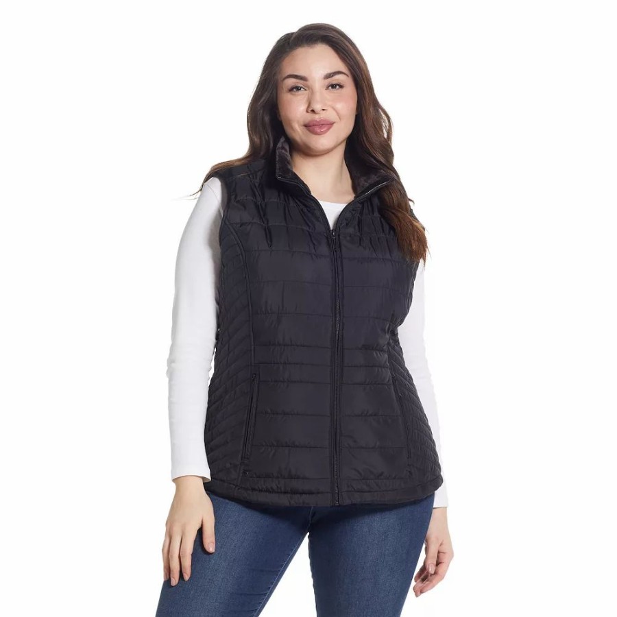 Clothing * | Plus Size Weathercast Plush Lined Puffer Vest