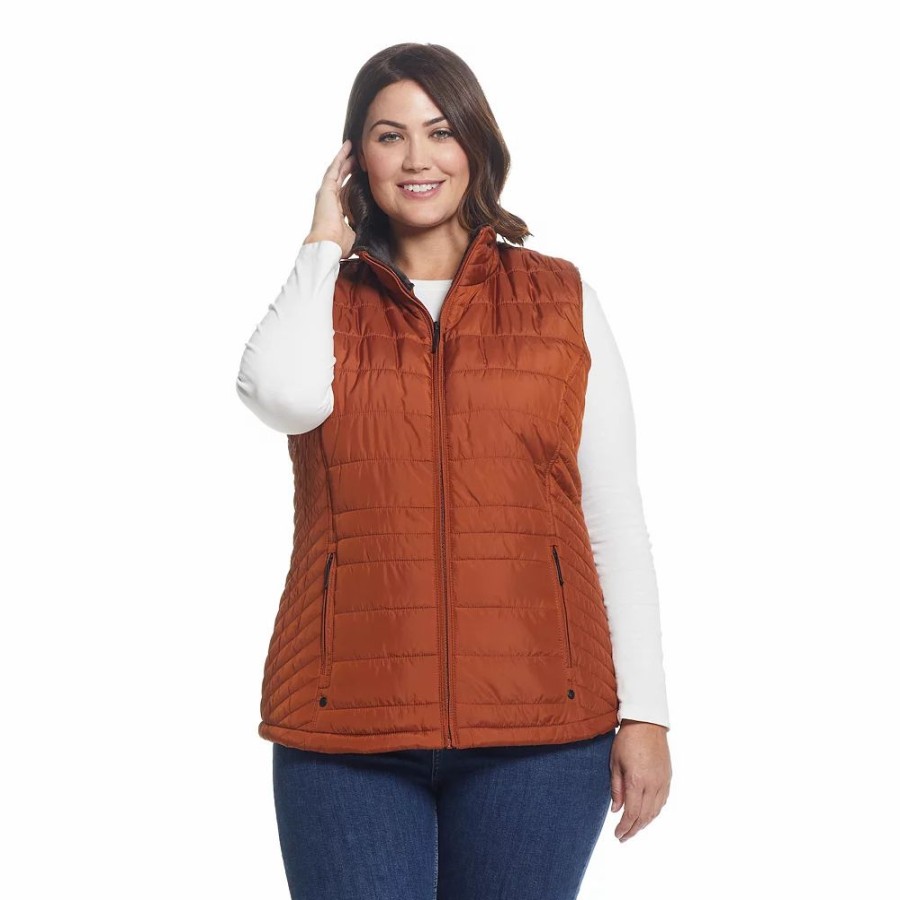 Clothing * | Plus Size Weathercast Plush Lined Puffer Vest