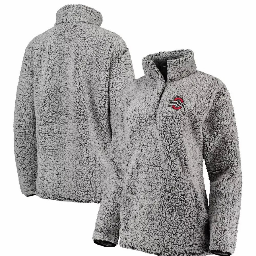 Clothing * | Women'S Charcoal Ohio State Buckeyes Coast To Coast Sherpa Quarter-Snap Pullover Jacket