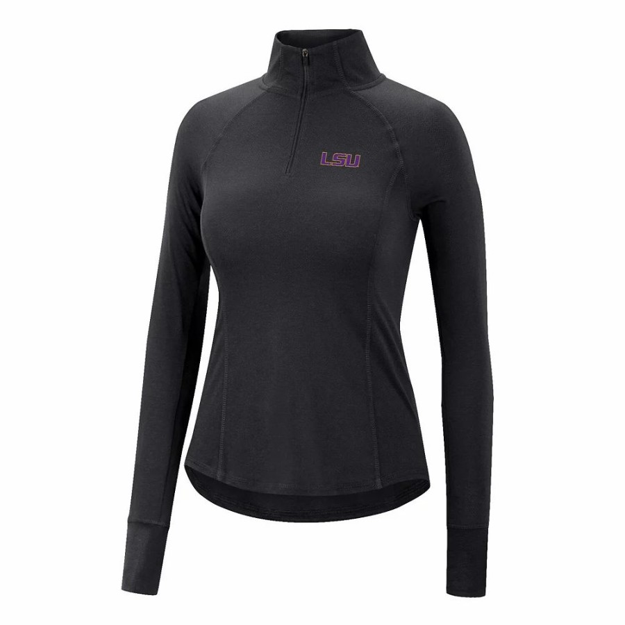 Clothing * | Women'S Colosseum Black Lsu Tigers Core Quinn Raglan Quarter-Zip Top