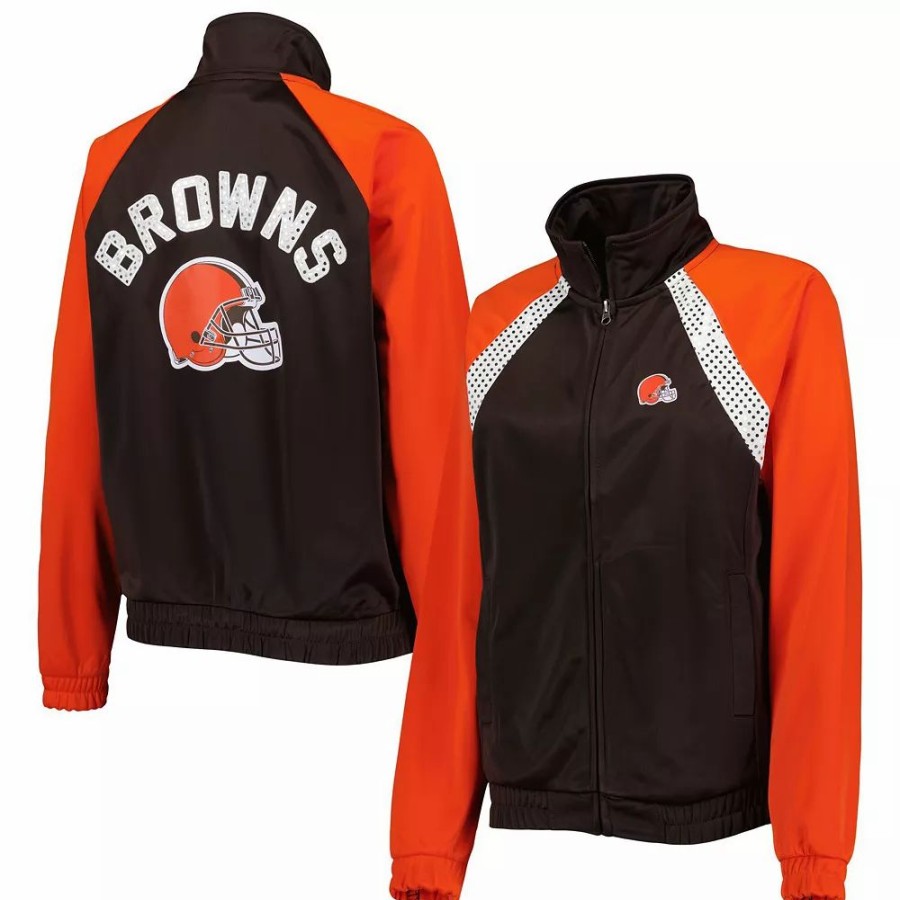 Clothing * | Women'S G-Iii 4Her By Carl Banks Brown/Orange Cleveland Browns Confetti Raglan Full-Zip Track Jacket