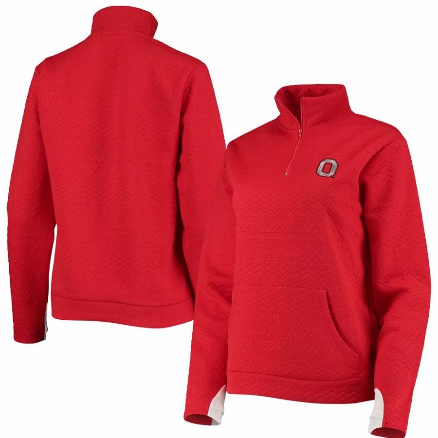 Clothing * | Women'S Gameday Couture Scarlet Ohio State Buckeyes Embossed Quarter-Zip Jacket