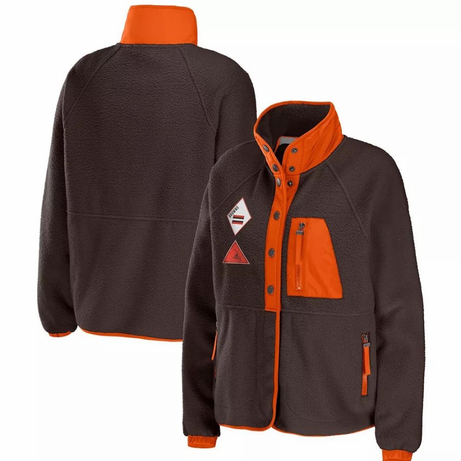 Clothing * | Women'S Wear By Erin Andrews Brown Cleveland Browns Polar Fleece Raglan Full-Snap Jacket