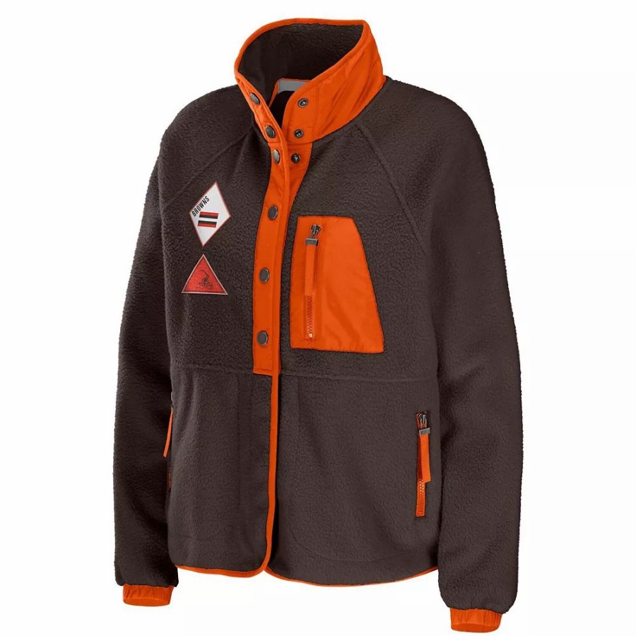 Clothing * | Women'S Wear By Erin Andrews Brown Cleveland Browns Polar Fleece Raglan Full-Snap Jacket