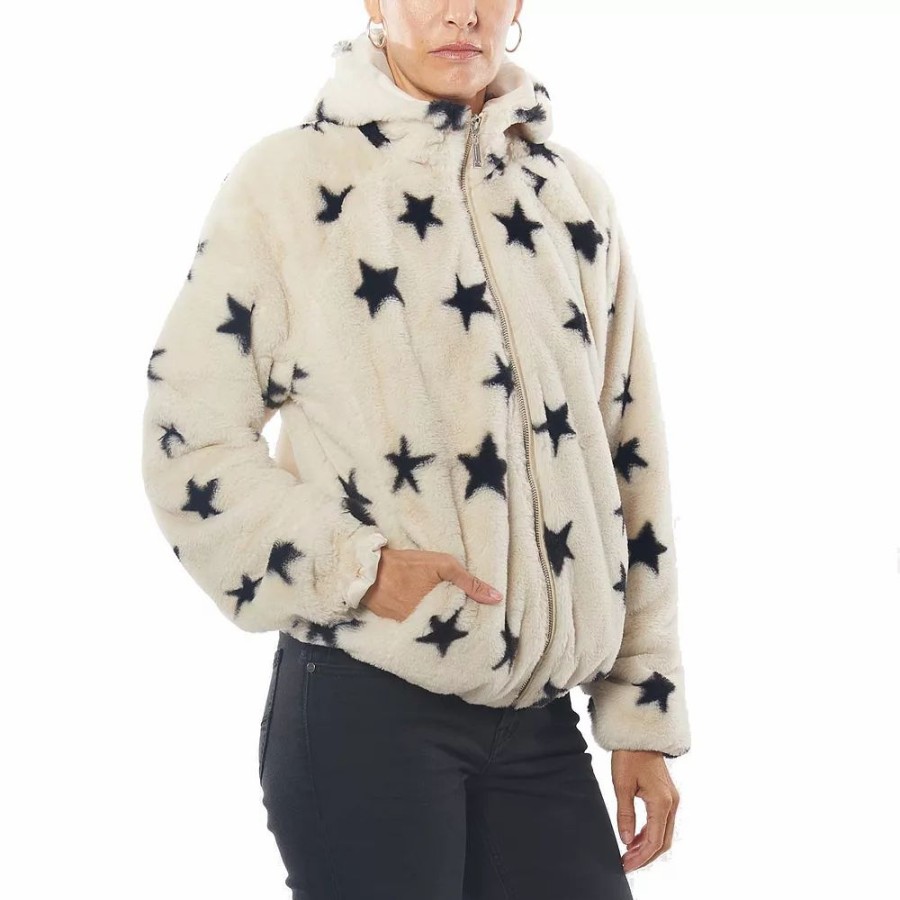 Clothing * | Juniors' Jou Jou Star Print Faux-Fur Jacket