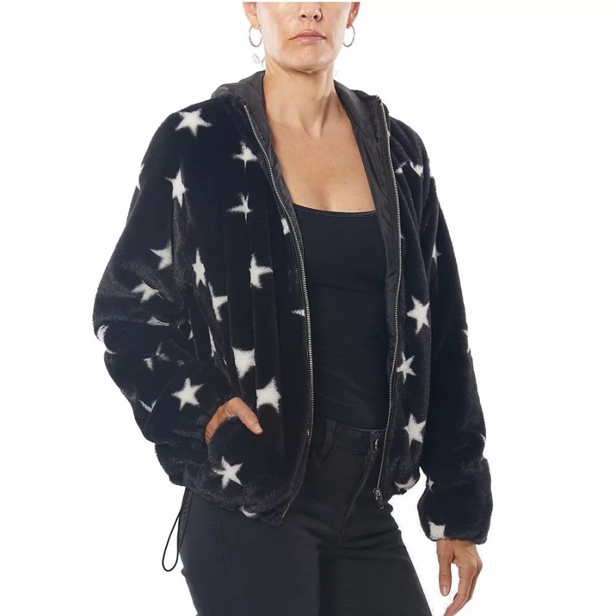 Clothing * | Juniors' Jou Jou Star Print Faux-Fur Jacket