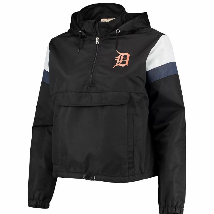 Clothing * | Women'S Black/Navy Detroit Tigers Plus Size Anorak Quarter-Zip Hoodie