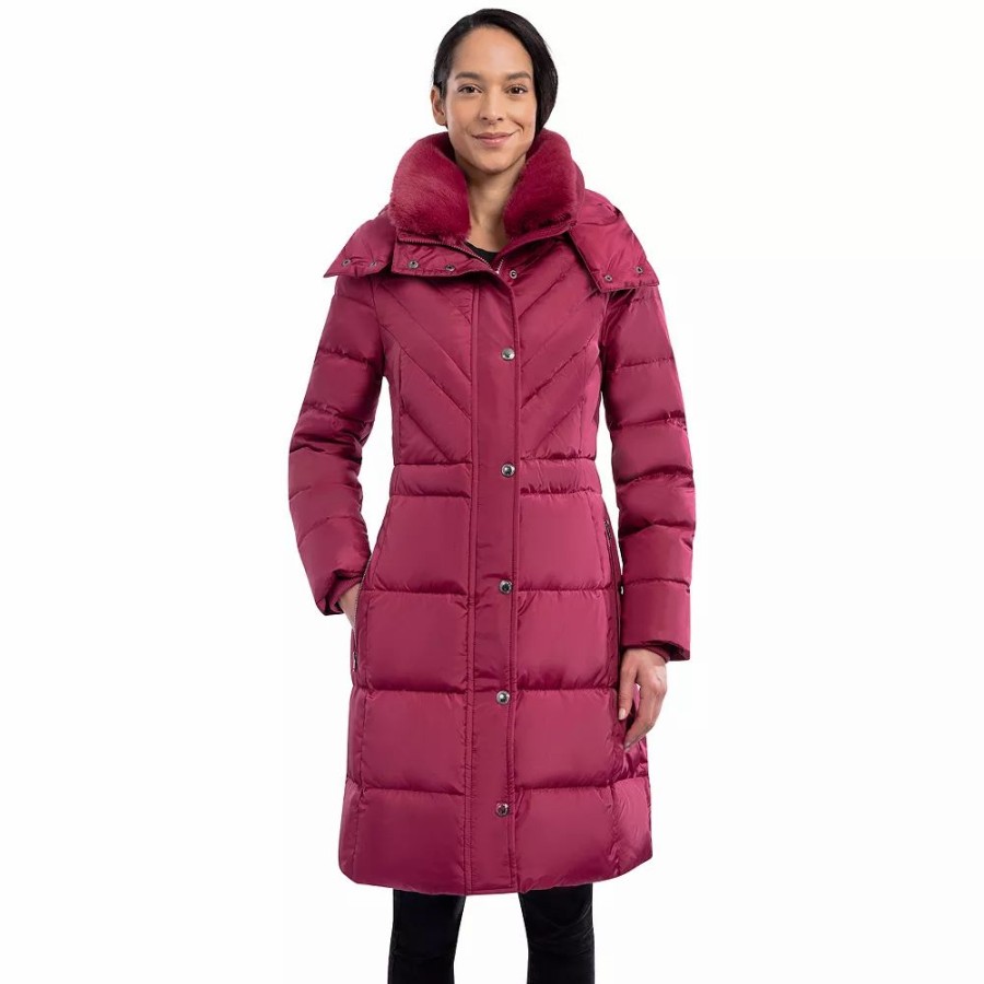 Clothing * | Women'S London Fog Faux-Fur Collar Down Puffer Jacket Rhubarb