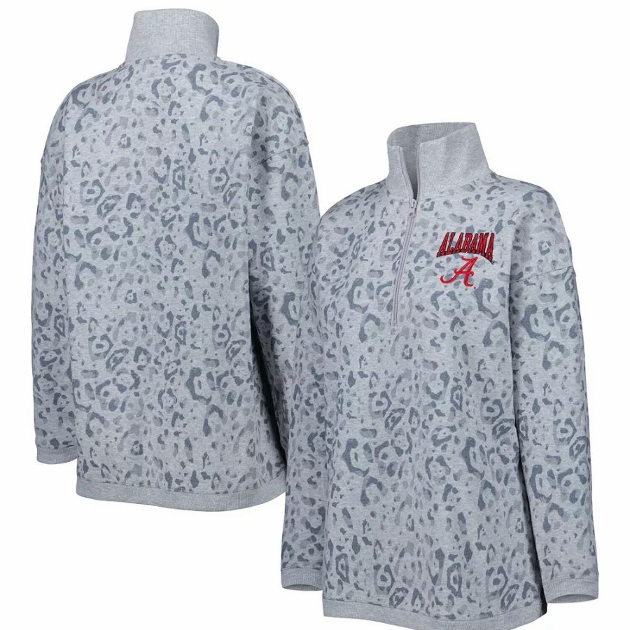 Clothing * | Women'S Gameday Couture Heather Gray Alabama Crimson Tide Leopard Quarter-Zip Sweatshirt