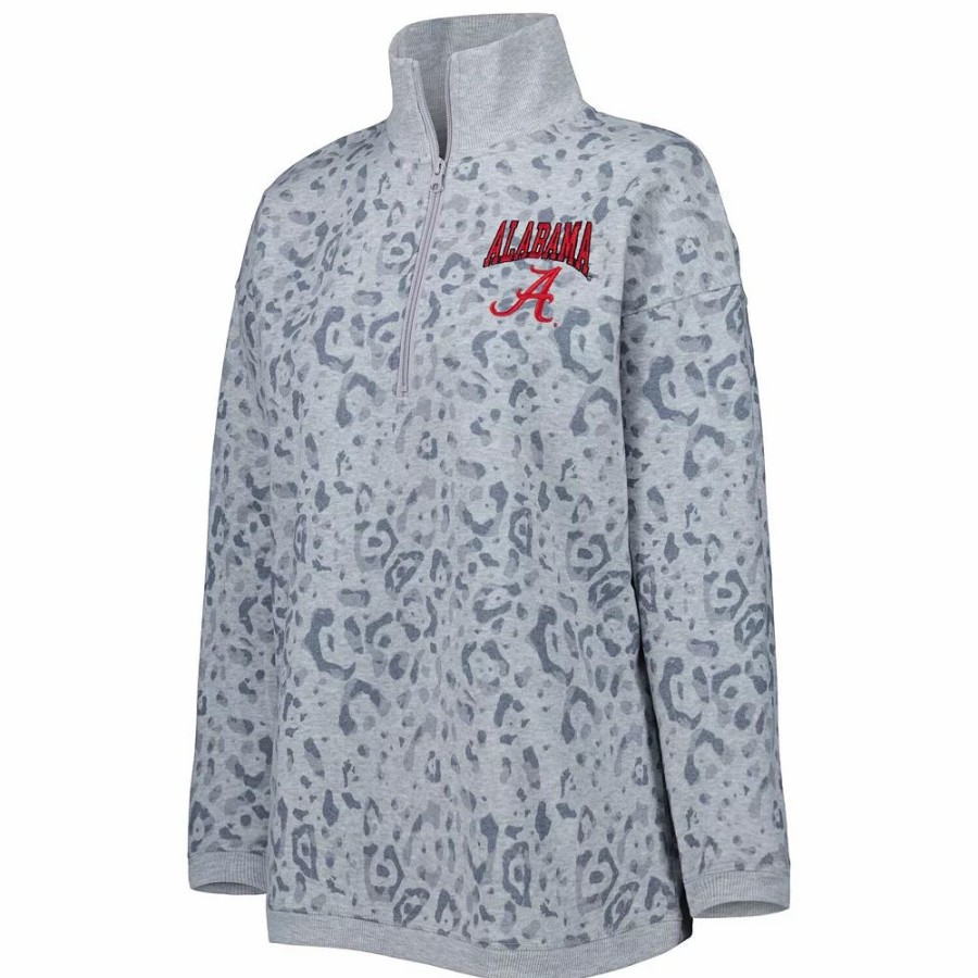 Clothing * | Women'S Gameday Couture Heather Gray Alabama Crimson Tide Leopard Quarter-Zip Sweatshirt