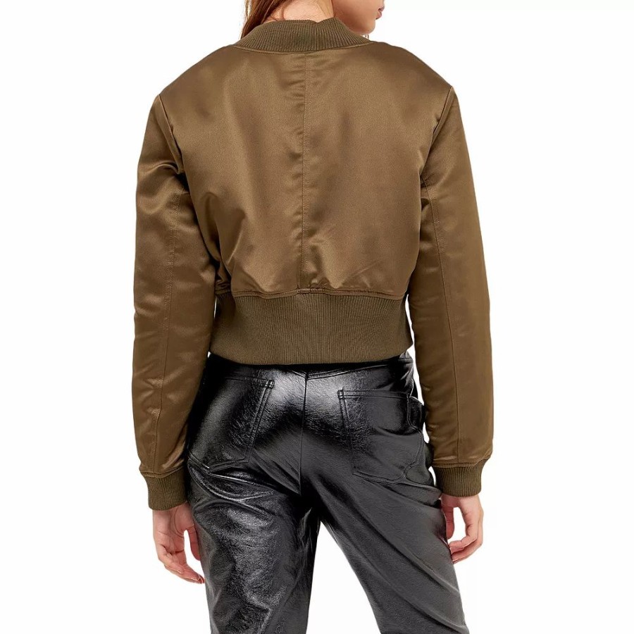 Clothing * | Cropped Satin Effect Bomber Jacket