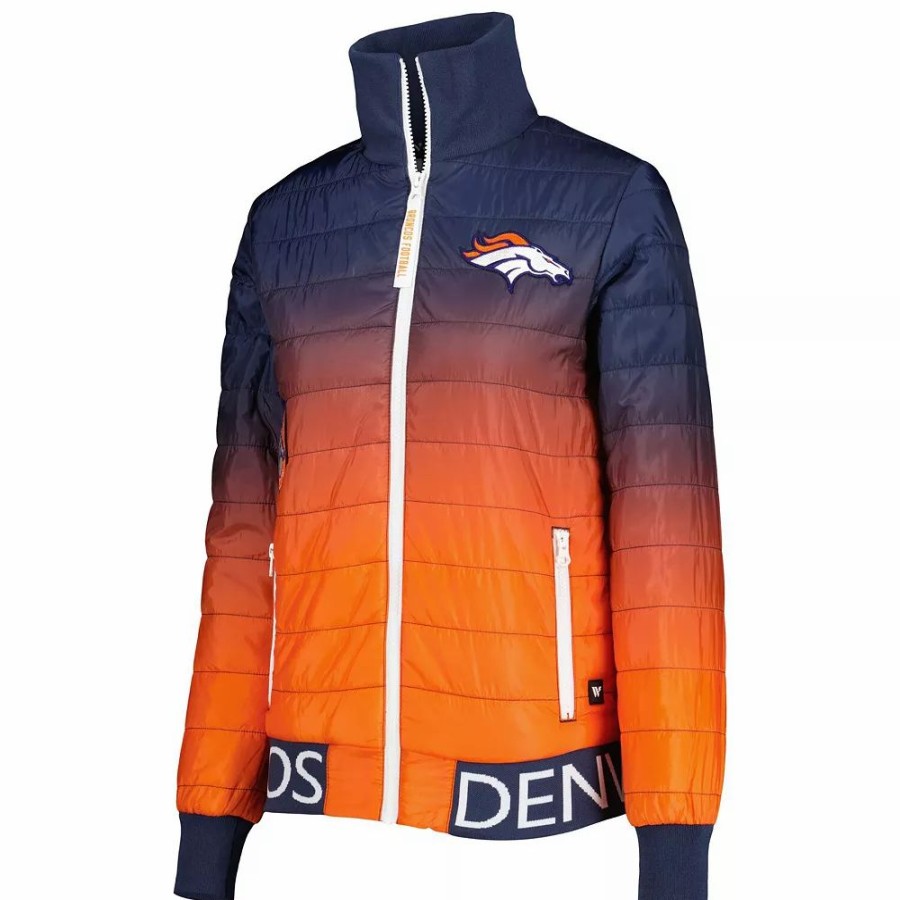 Clothing * | Women'S The Wild Collective Navy/Orange Denver Broncos Color Block Full-Zip Puffer Jacket