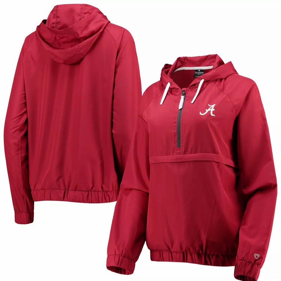 Clothing * | Women'S Colosseum Crimson Alabama Crimson Tide Doodling Packable Anorak Half-Zip Hoodie Jacket