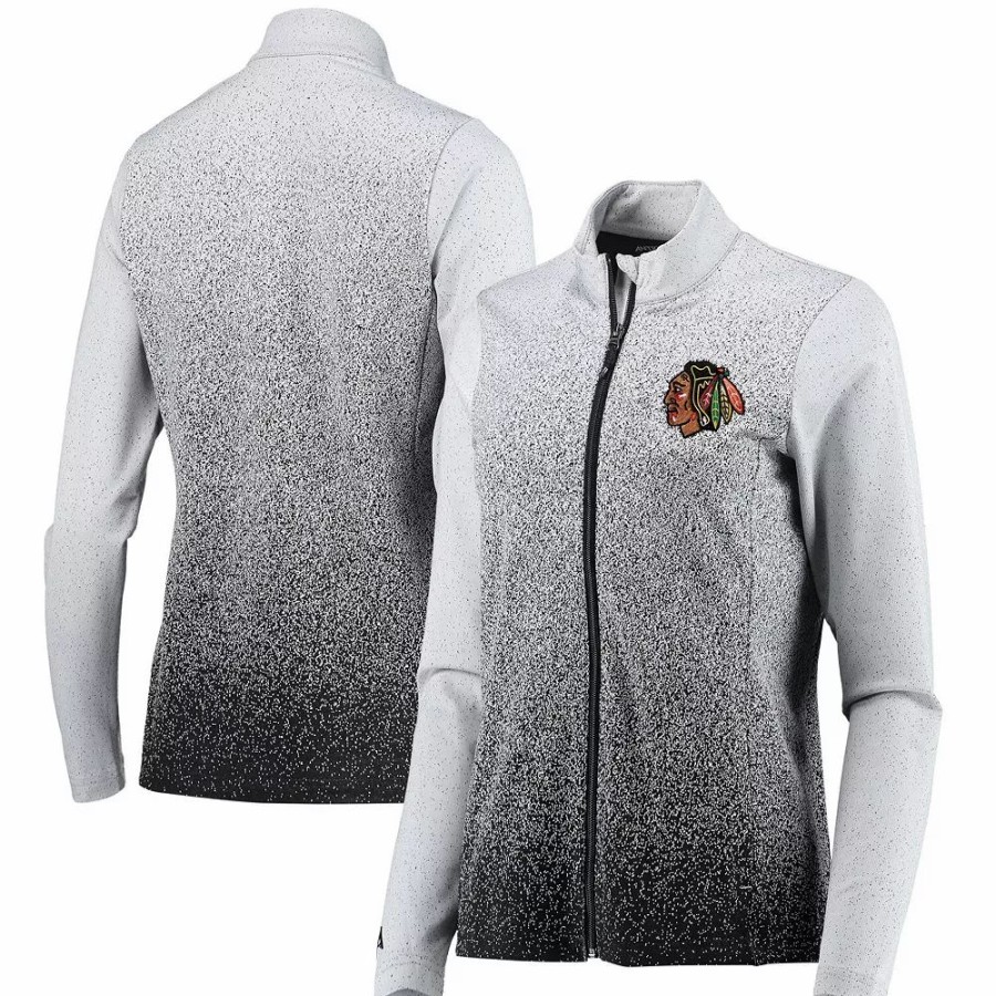 Clothing * | Women'S Antigua White/Black Chicago Blackhawks Guide Desert Dry Full-Zip Jacket