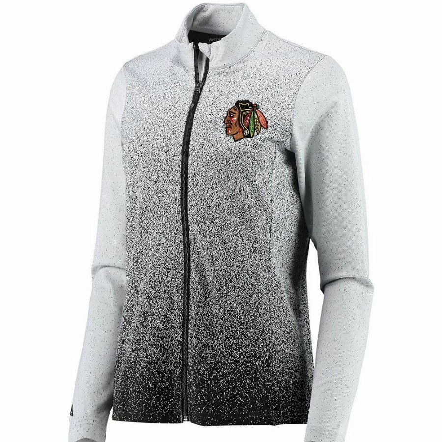 Clothing * | Women'S Antigua White/Black Chicago Blackhawks Guide Desert Dry Full-Zip Jacket