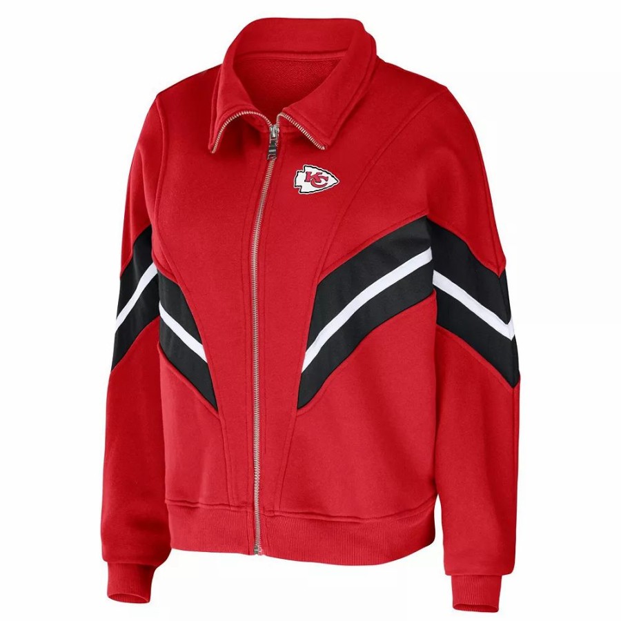 Clothing * | Women'S Wear By Erin Andrews Red Kansas City Chiefs Yarn Dye Stripe Full-Zip Jacket