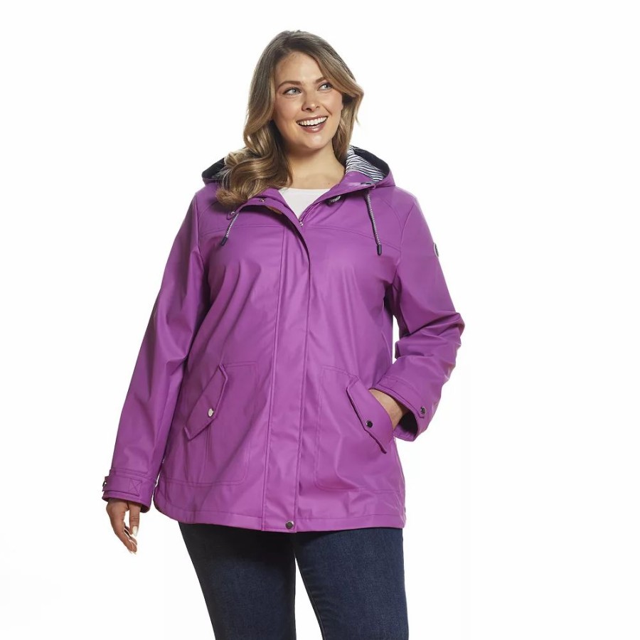 Clothing * | Plus Size Weathercast Hooded Rain Coat