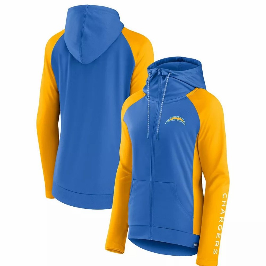 Clothing * | Women'S Fanatics Branded Powder Blue/Gold Los Angeles Chargers End Around Raglan Full-Zip Hoodie