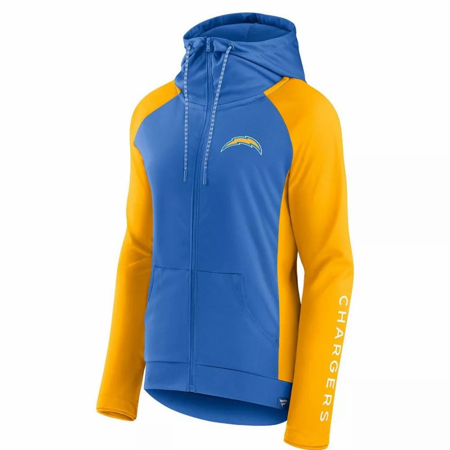 Clothing * | Women'S Fanatics Branded Powder Blue/Gold Los Angeles Chargers End Around Raglan Full-Zip Hoodie