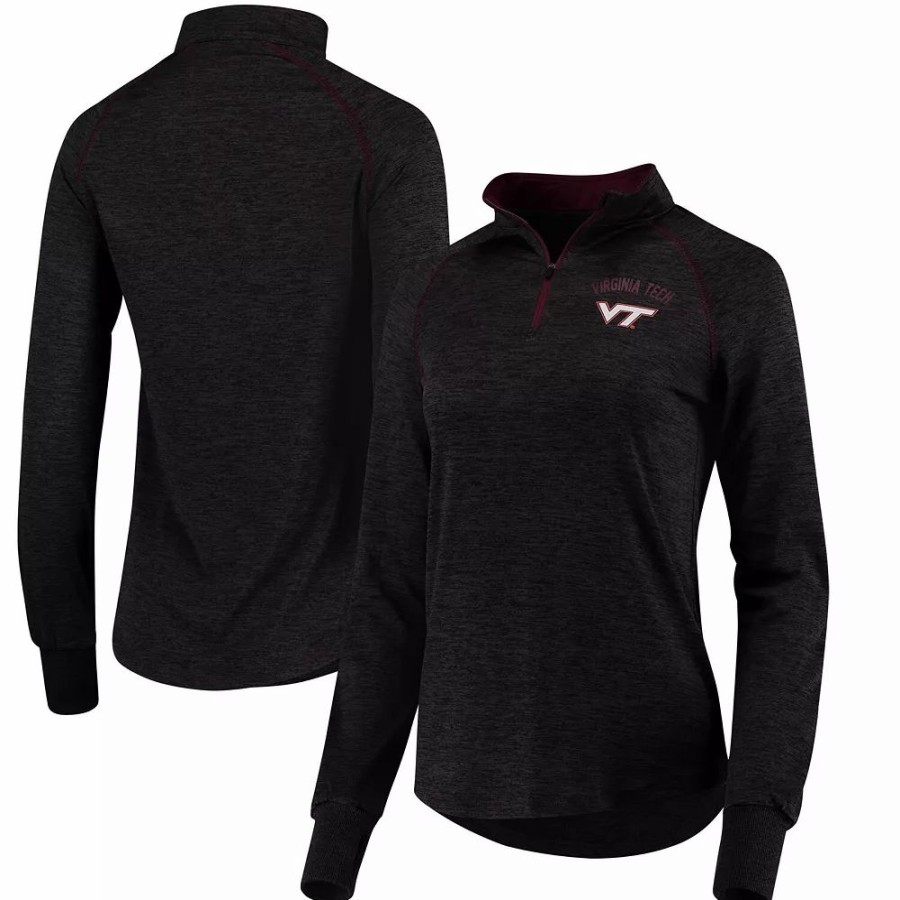 Clothing * | Women'S Colosseum Black Virginia Tech Hokies Bikram 1/4 Zip Long Sleeve Jacket