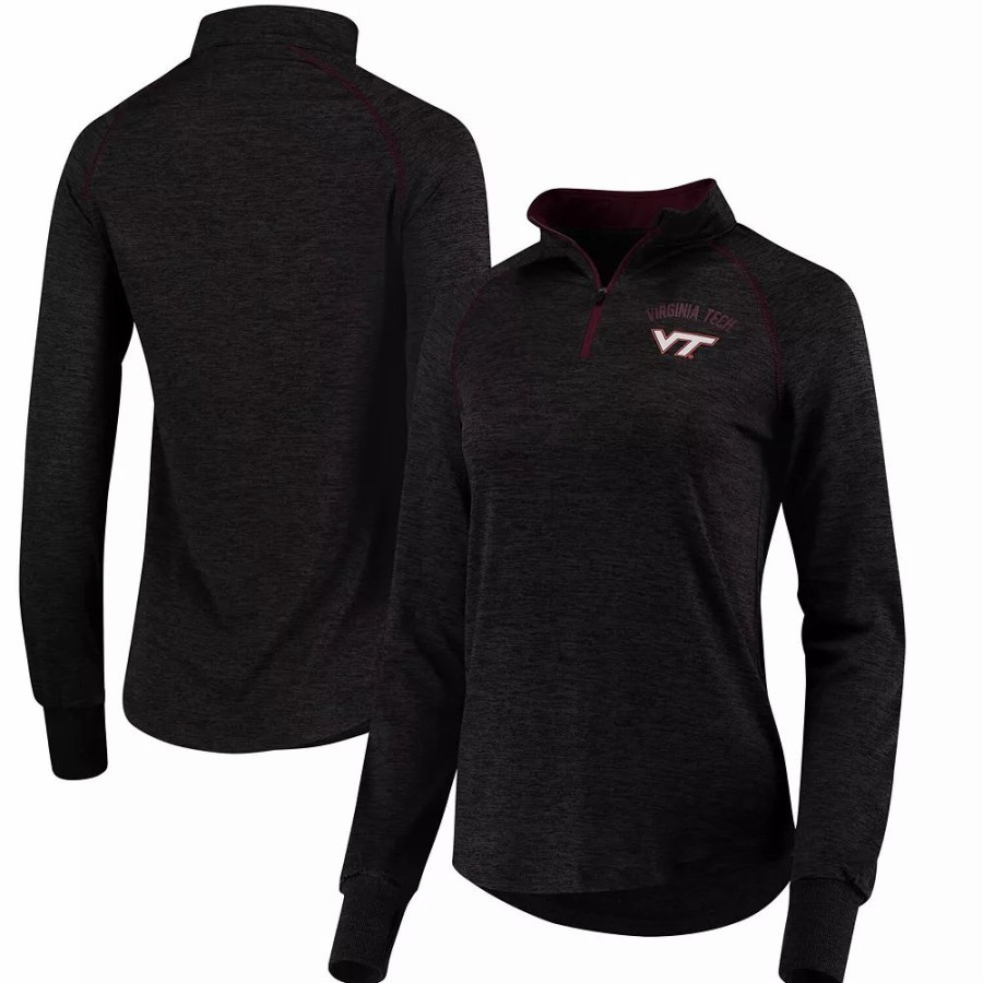 Clothing * | Women'S Colosseum Black Virginia Tech Hokies Bikram 1/4 Zip Long Sleeve Jacket