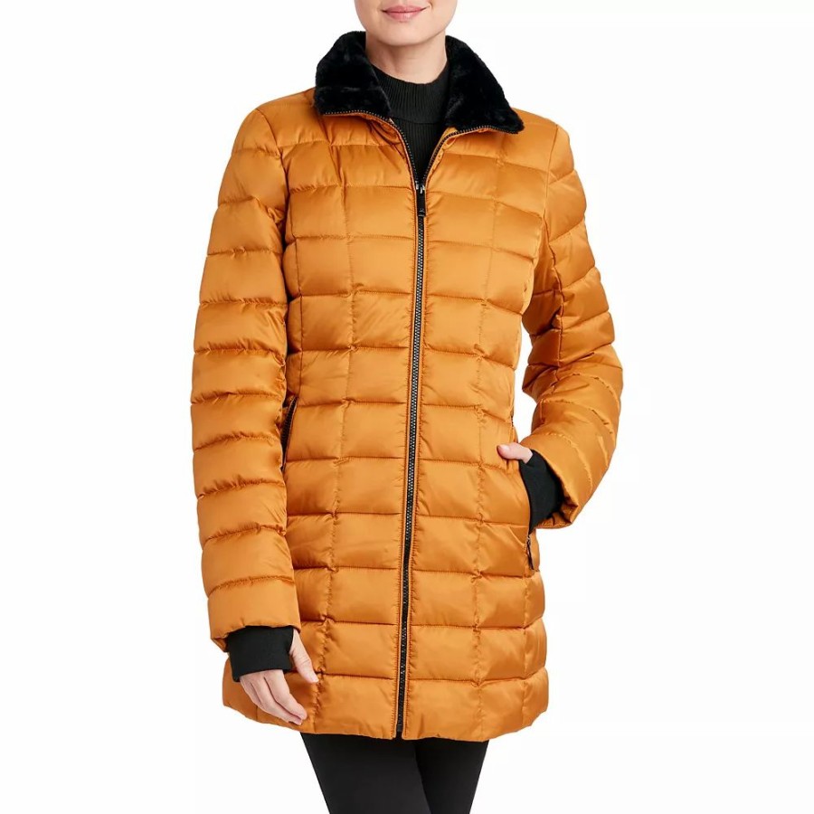 Clothing * | Women'S Halitech Faux-Fur Hood Quilted Puffer Coat Mustard