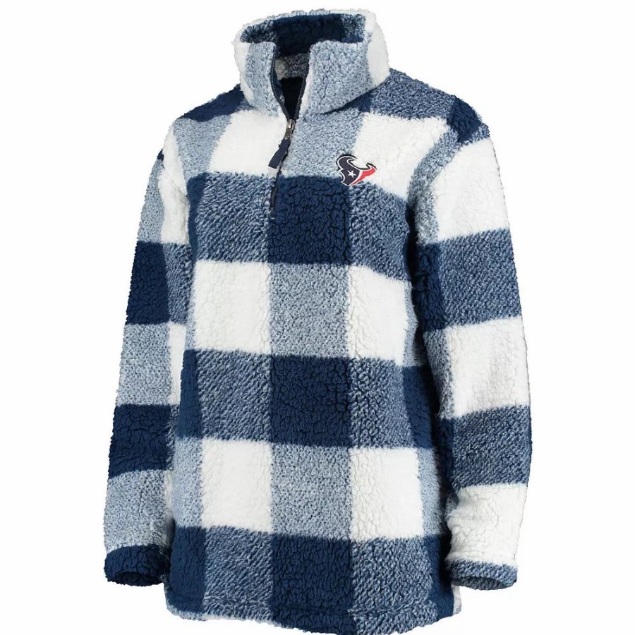 Clothing * | Women'S G-Iii 4Her By Carl Banks Navy Houston Texans Sherpa Plaid Quarter-Zip Jacket