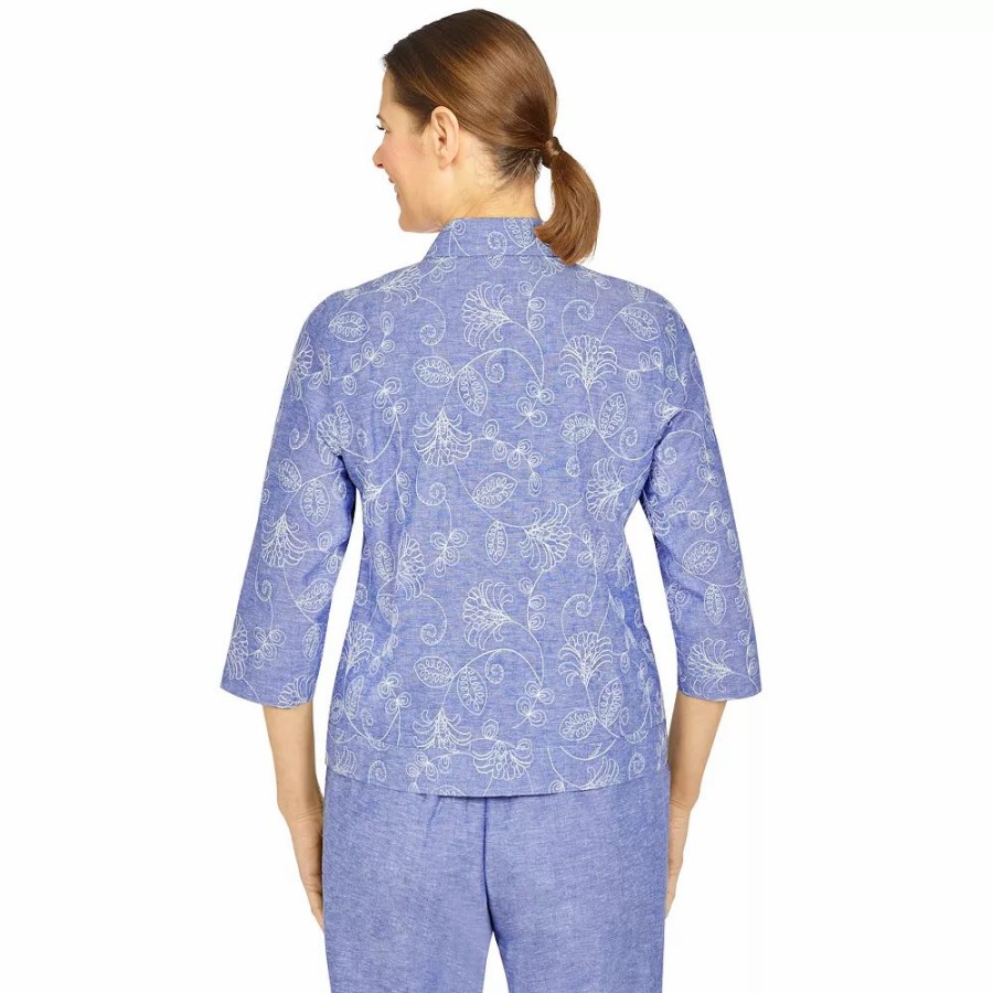 Clothing * | Petite Alfred Dunner Ann Herbor Floral Embroidered Chambray Jacket