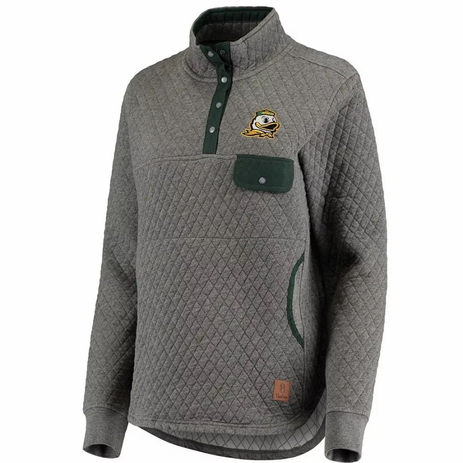 Clothing * | Women'S Pressbox Heathered Gray/Green Oregon Ducks Magnum Quilted Quarter-Snap Jacket