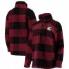 Clothing * | Women'S Crimson/Black Washington State Cougars Plaid Sherpa Quarter-Zip Pullover Jacket