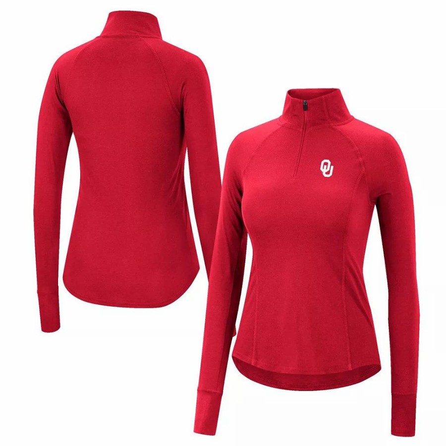 Clothing * | Women'S Colosseum Crimson Oklahoma Sooners Core Quinn Raglan Quarter-Zip Top