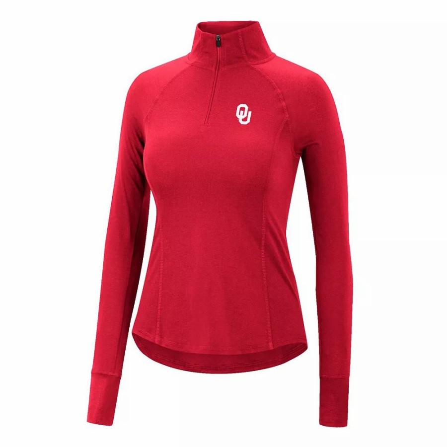 Clothing * | Women'S Colosseum Crimson Oklahoma Sooners Core Quinn Raglan Quarter-Zip Top