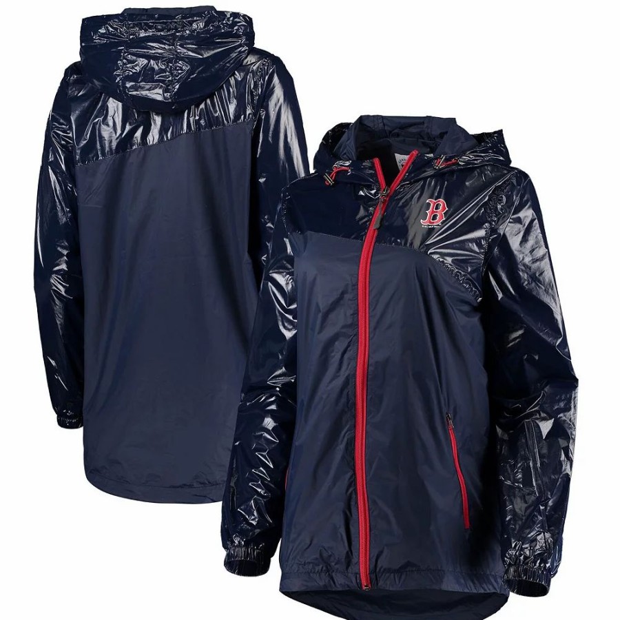 Clothing * | Women'S G-Iii 4Her By Carl Banks Navy Boston Red Sox Double Coverage Full-Zip Hoodie Jacket