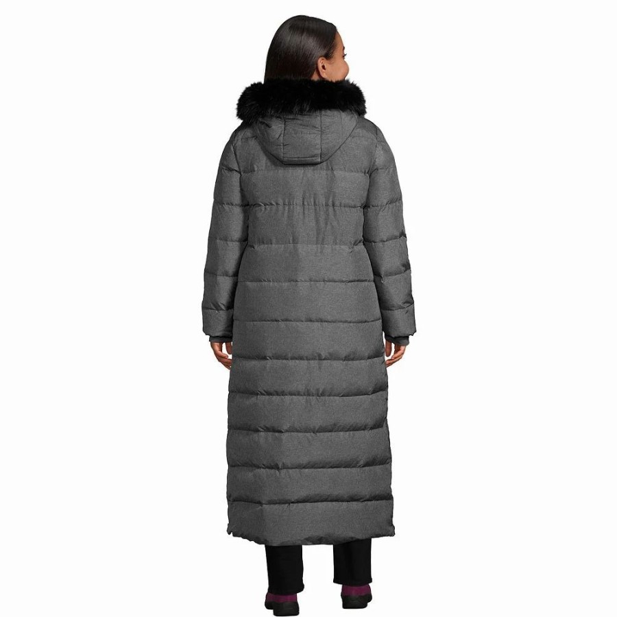 Clothing * | Plus Size Lands' End Faux-Fur Hood Quilted Down Maxi Coat Black