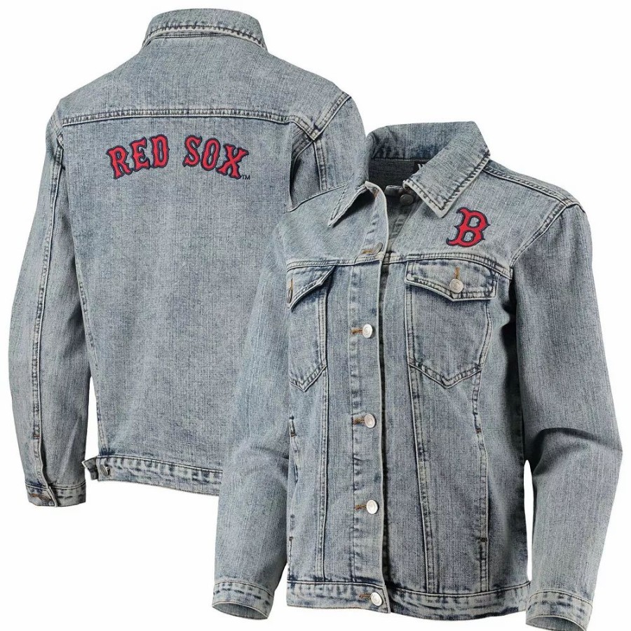 Clothing * | Women'S The Wild Collective Boston Red Sox Team Patch Denim Button-Up Jacket