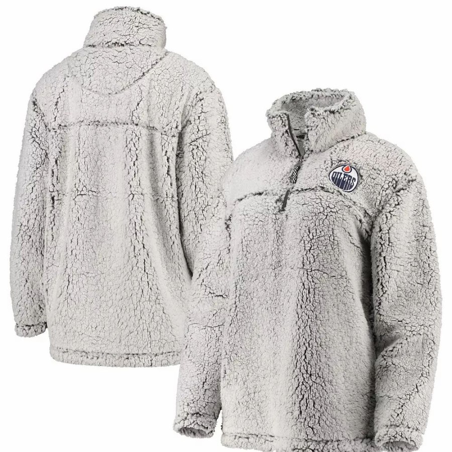 Clothing * | Women'S G-Iii 4Her By Carl Banks Gray Edmonton Oilers Sherpa Quarter-Zip Pullover Jacket