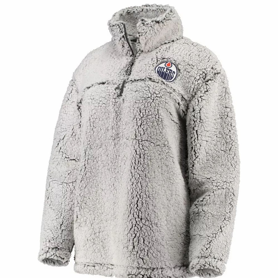 Clothing * | Women'S G-Iii 4Her By Carl Banks Gray Edmonton Oilers Sherpa Quarter-Zip Pullover Jacket