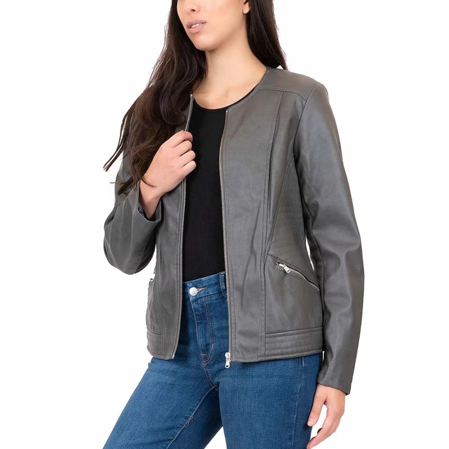 Clothing * | Women'S Mo-Ka Collarless Faux Leather Jacket