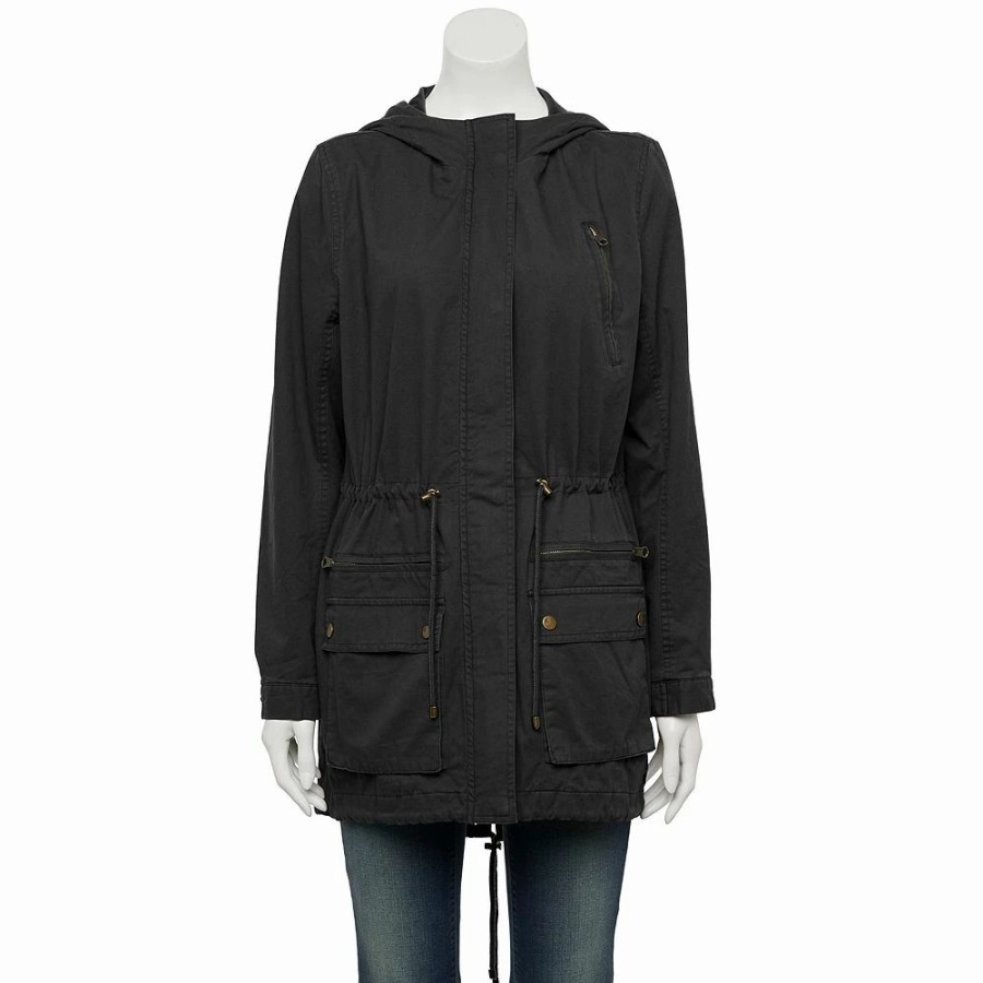 Clothing * | Women'S Hurley Territory Hooded Twill Anorak Jacket Black