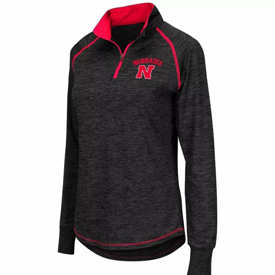 Clothing * | Women'S Colosseum Black Nebraska Huskers Bikram 1/4 Zip Long Sleeve Jacket