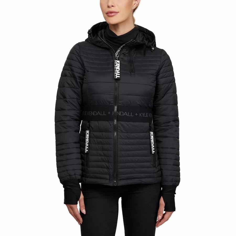 Clothing * | Women'S Kendall & Kylie Hooded Down Puffer Jacket Black