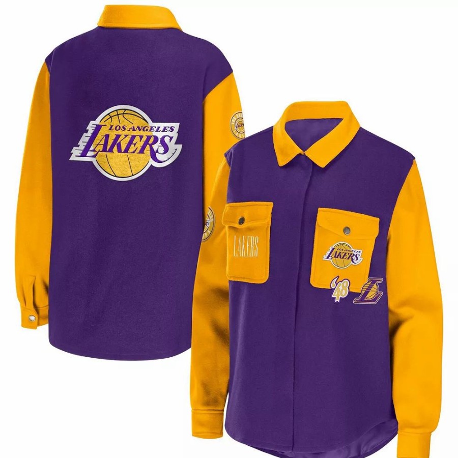 Clothing * | Women'S Wear By Erin Andrews Purple Los Angeles Lakers Colorblock Button-Up Shirt Jacket