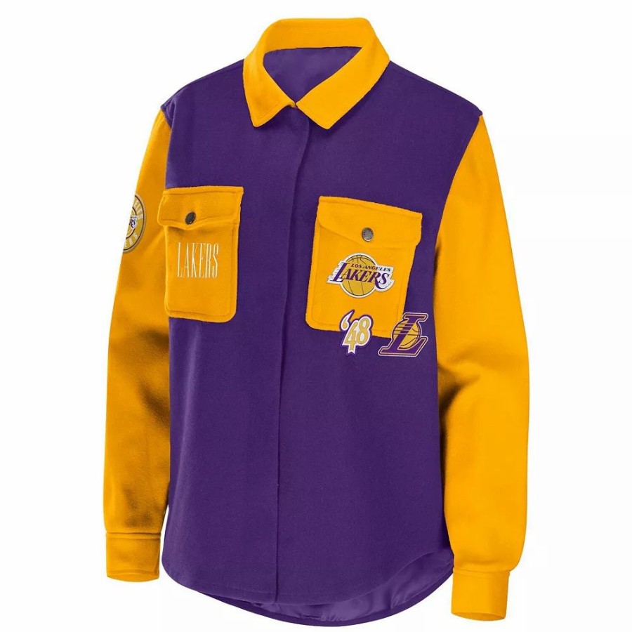 Clothing * | Women'S Wear By Erin Andrews Purple Los Angeles Lakers Colorblock Button-Up Shirt Jacket