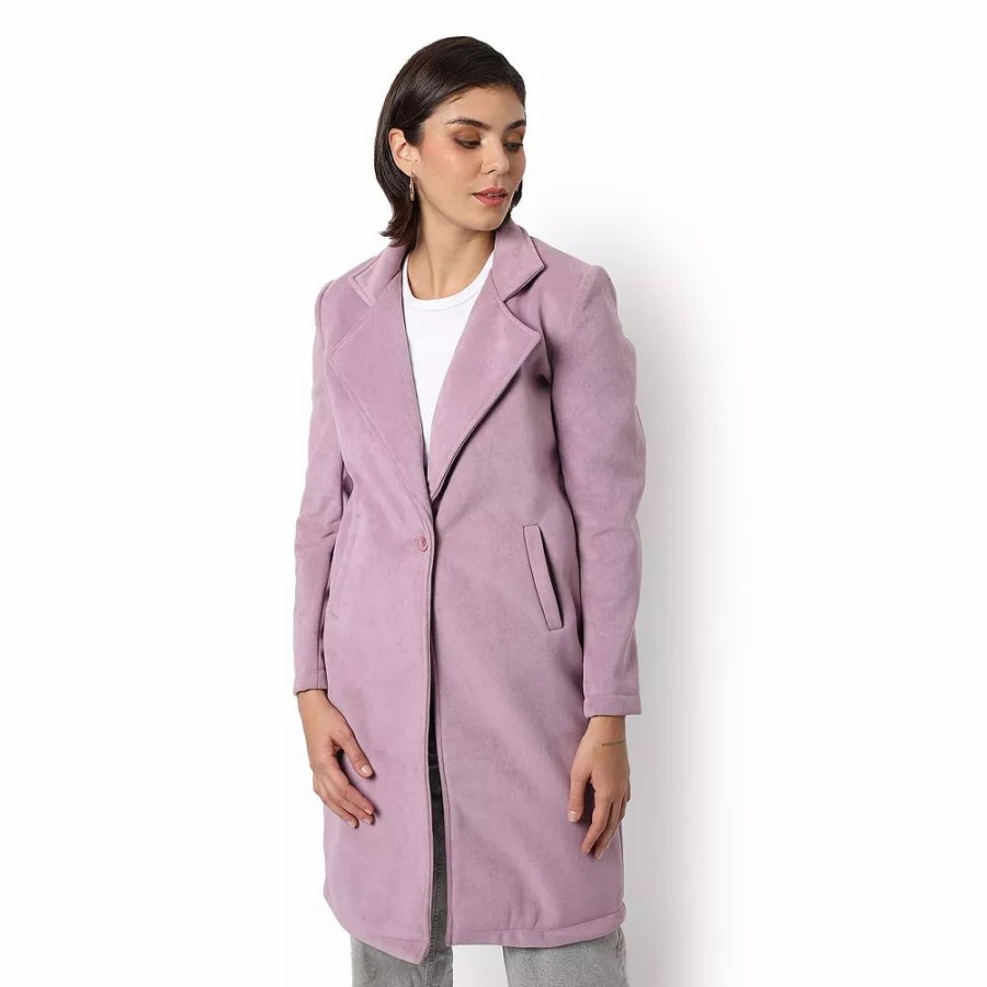 Clothing * | Campus Sutra Women Regular Fit Solid Long Coat