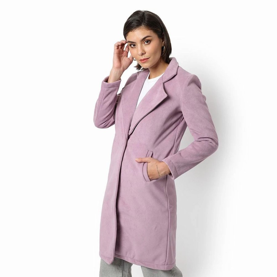 Clothing * | Campus Sutra Women Regular Fit Solid Long Coat