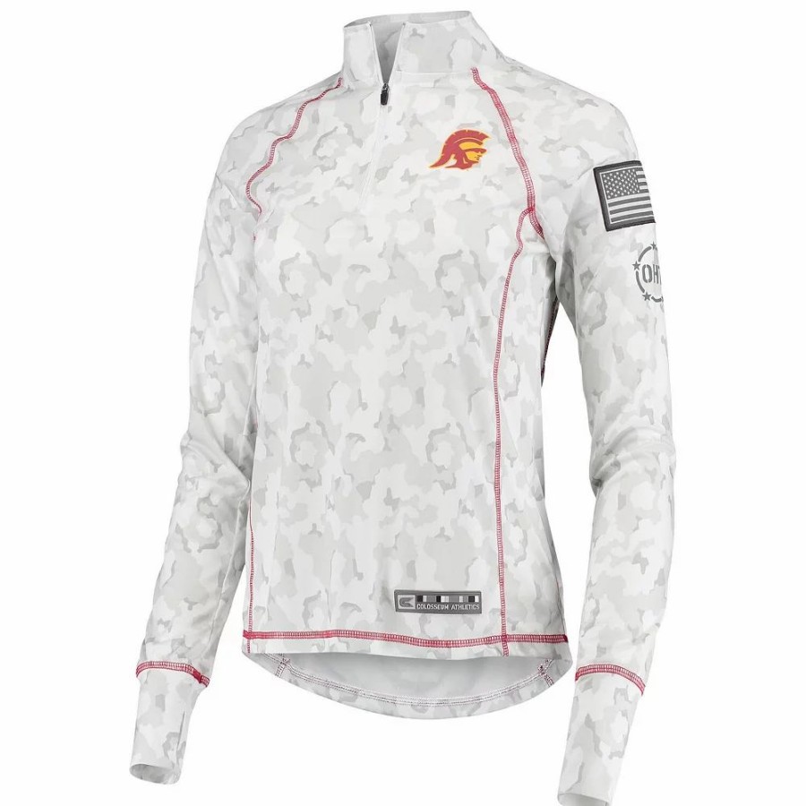 Clothing * | Women'S Colosseum White Usc Trojans Oht Military Appreciation Officer Arctic Camo 1/4-Zip Jacket